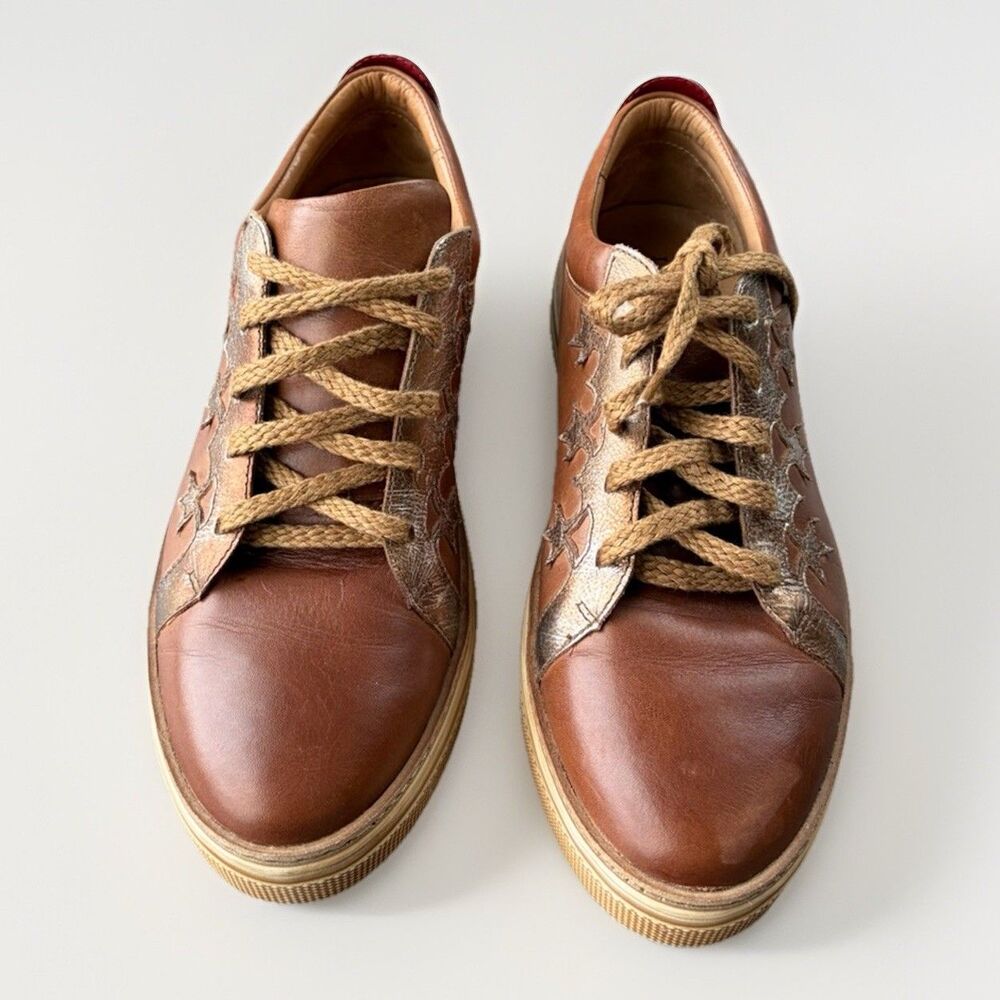 Lucchese Bootmaker Women’s Leather Saddle Shoes Size 8 Sneaker Brown Red Western - Picture 2 of 10